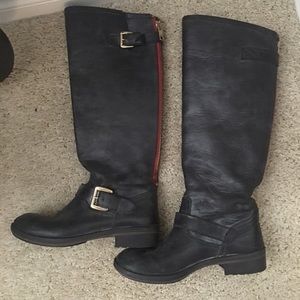 Black knee high STEVE MADDEN BOOTS w/ red zippers