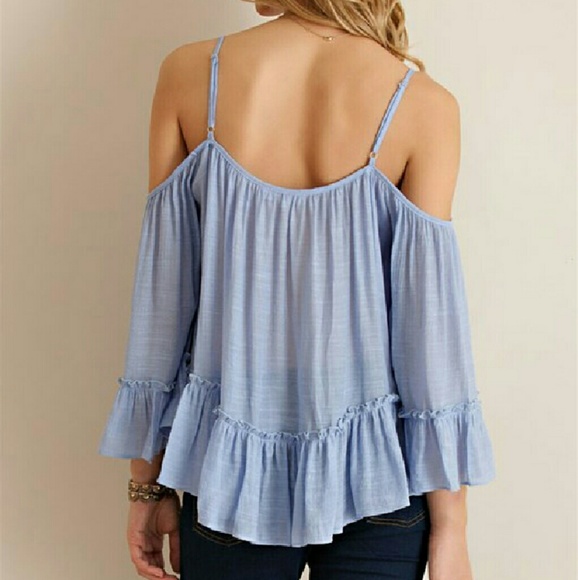 ❣Price Drop❣ Cold Shoulder Top Ruffle Shirt Gauze - Picture 2 of 3