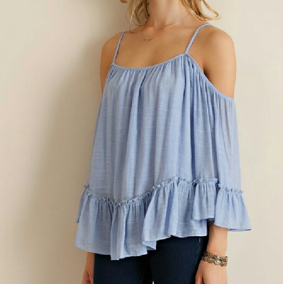 ❣Price Drop❣ Cold Shoulder Top Ruffle Shirt Gauze - Picture 3 of 3