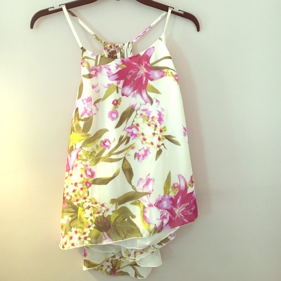White tank top with purple and green flowers