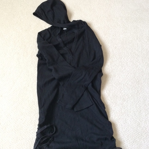 Maternity Black waffle knit tunic w/ hood