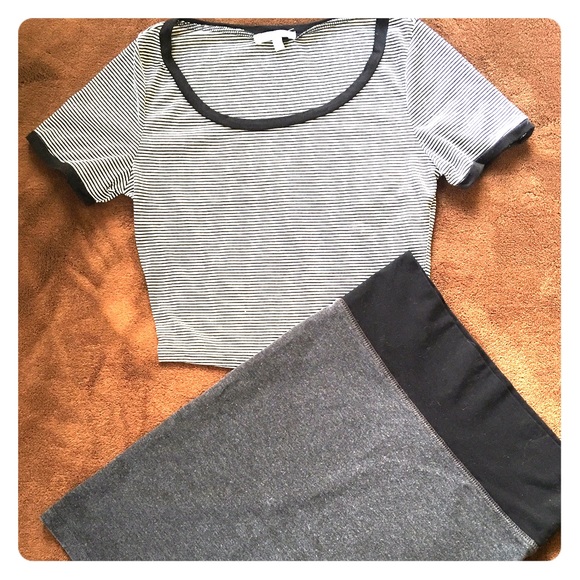 NWOT Blk & white stripes top with a gray & Skirt.