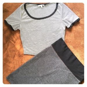 NWOT Blk & white stripes top with a gray & Skirt.