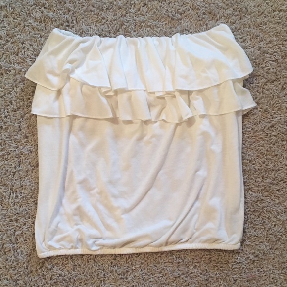 American Eagle White Double Ruffle Strapless Top - image 2