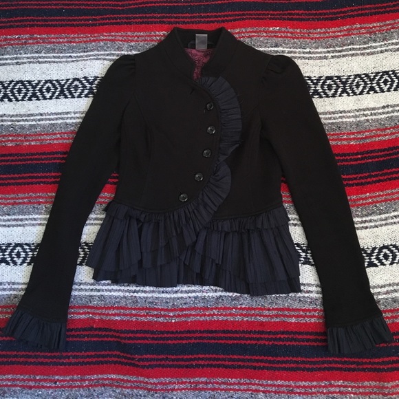FREE PEOPLE Military Ruffle jacket blazer sz 2