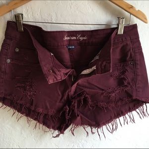 America Eagle Outfitters maroon denim shorts