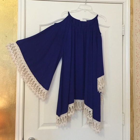 Royal blue dress with crocheted trim