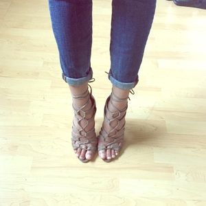 Nude Suede Lace Up Heels