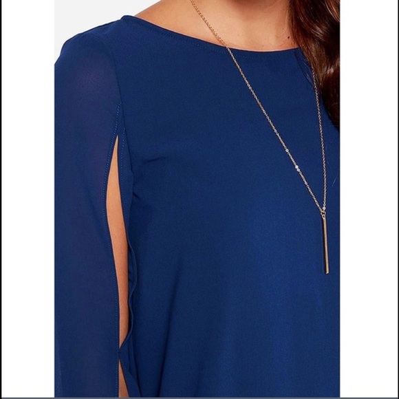 Navy blue chiffon long sleeve blouse - Picture 3 of 4