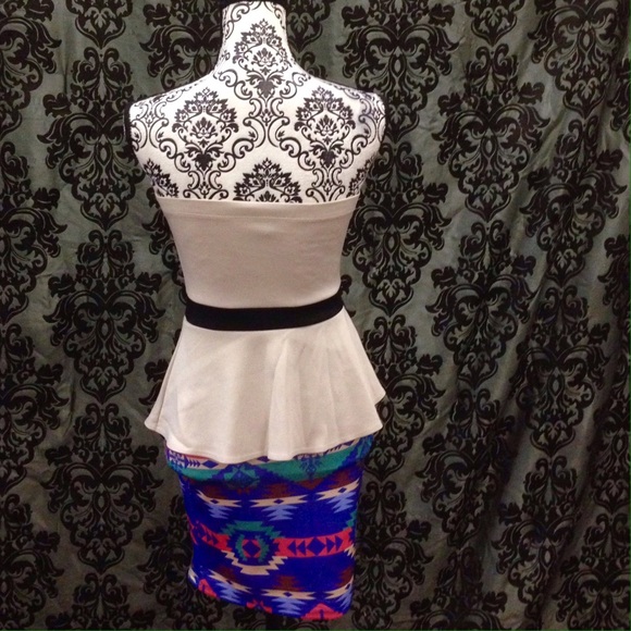 Tan/Aztec Strapless Peplum Dress - Picture 4 of 4