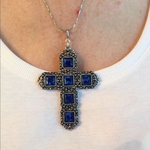 Vintage Cross Pendant silver and blue lapis