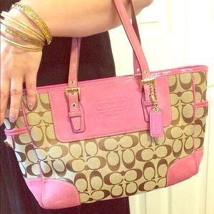 Coach Signature Tote Bag Pink Suede