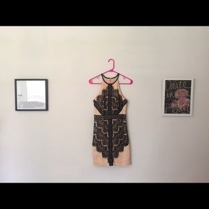 ❣Bebe beige and black lace mini dress❣