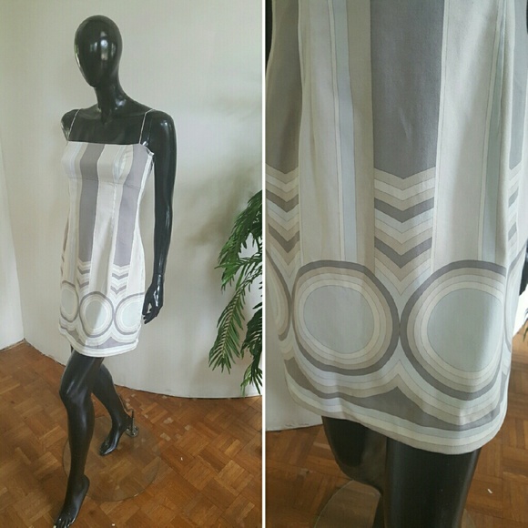 Tahari Art Deco Gray Blue Dress