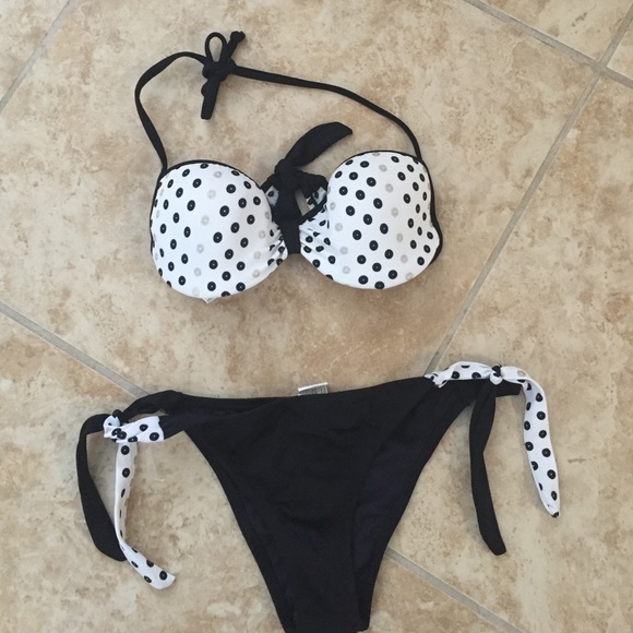 Boutique black and white polka dot bikini piece