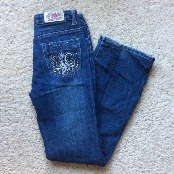 🔴Vintage Blue embellished boot leg jeans. Size L. - Picture 2 of 3