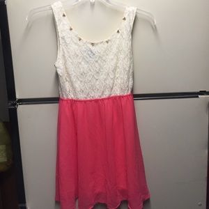 *Cream lace & pink chiffon dress