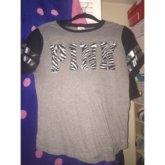 PINK Victoria's Secret Tops - VS pink Grey Black Zebra Print