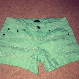 Teal Aztec print shorts! Never worn! Size 5