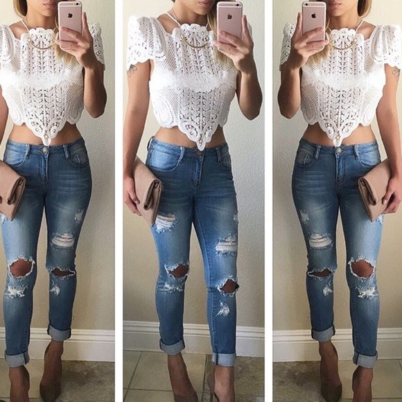 MUSTGO!Sexy yet elegant crispy white crotchet top. - Picture 4 of 7