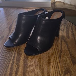 Black open toe mule heels