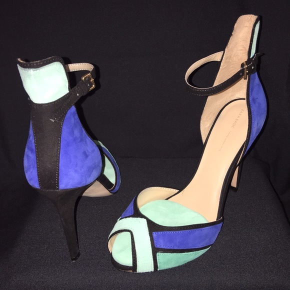 ZARA Blue/Black Ankle Strap Heels