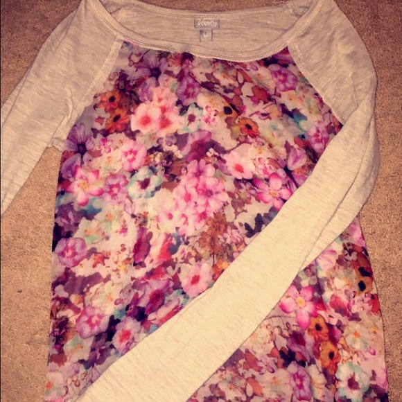 Vanity Floral top. Mesh type material on front.