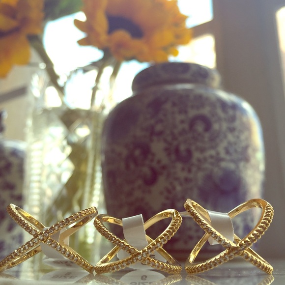 Gold Pave X Ring