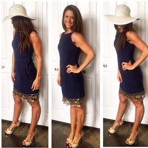 Size 4 Lilly Pulitzer Navy and Gold Cocktail Dress