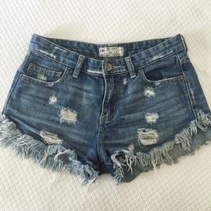 Free People Distressed Mid-Rise Jean Shorts