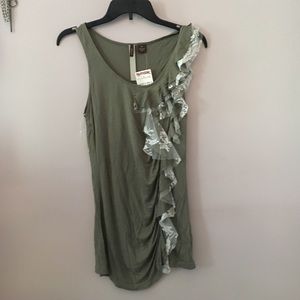 Brand new! Olive green tank top with white lace