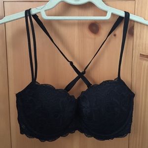 Pink black lace push up bra