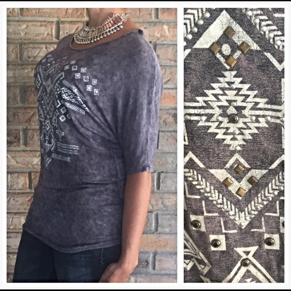 Sold Tie Dye Tribal Stud Grey Tee S color vary - Picture 3 of 4
