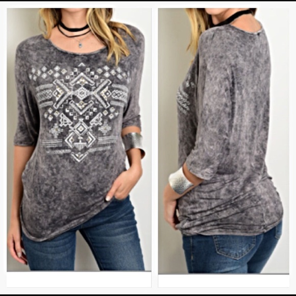 Sold Tie Dye Tribal Stud Grey Tee S color vary - Picture 2 of 4