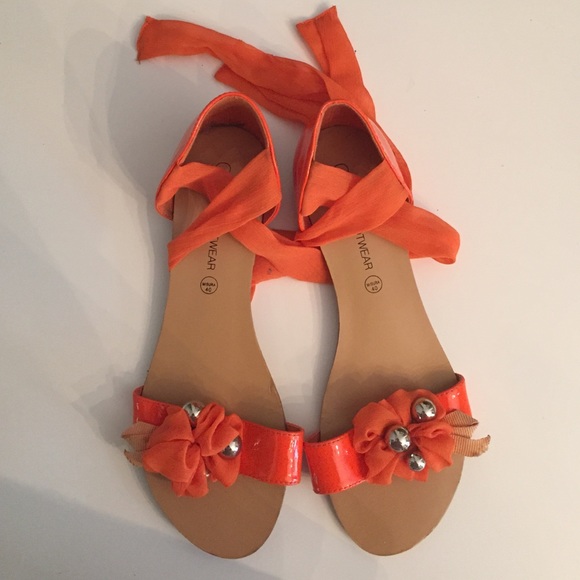 Bright orange Lace-Up Sandals
