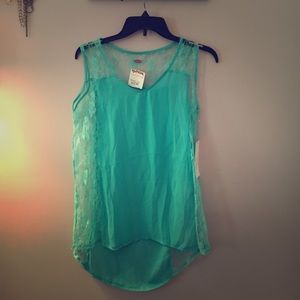 Brand new! Teal tank top with real lace