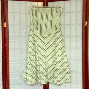 Vintage Teeze Me Green/ brown striped strapless A-line midi sundress Juniors 7