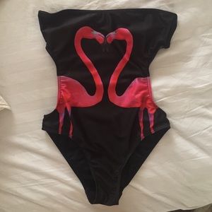 Strapless monokini flamingo print US 4 Black