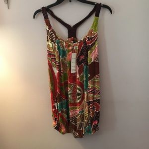 Brand new! Multi color tank top with brown straps
