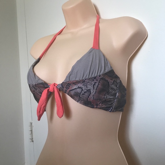 Saha Animal Print Striped Contrast Used Bikini Top - Picture 2 of 8