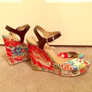 Floral Platform Wedge Heels