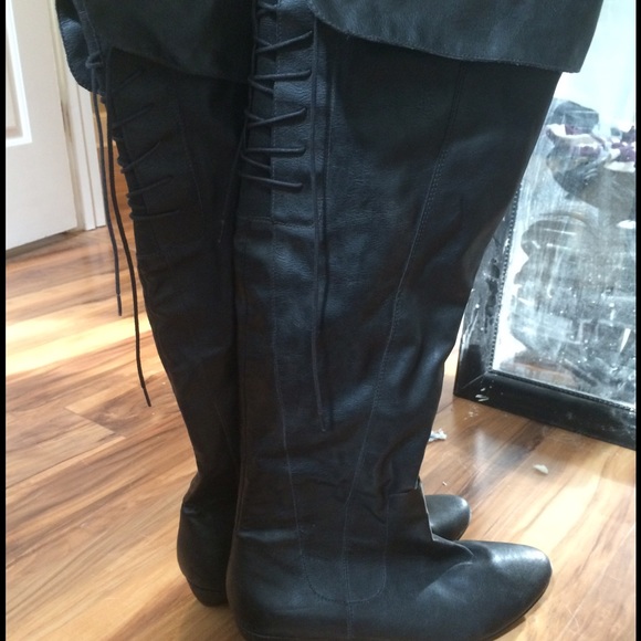 Black Knee High, Vegan Leather Boots, Size 9.5