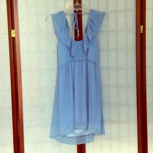 Light blue ruffled scoop neck midi summer dress. Size M.