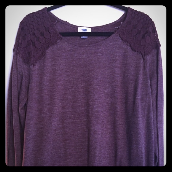 Burgundy Long Sleeve T Shirt with Lace