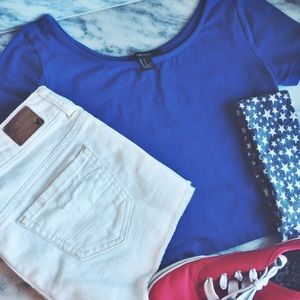 Blue Short Sleeve Crop Top