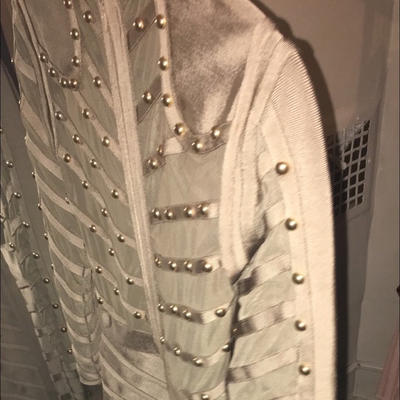 Gold studded real bandage beige dress