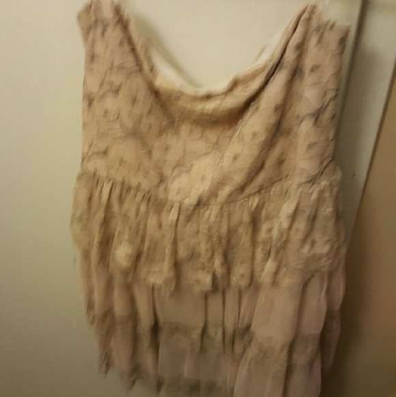 Cream with silver lace ruffle formal dress