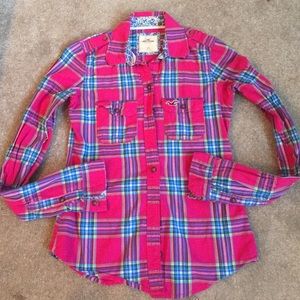 Hot pink plaid button down shirt