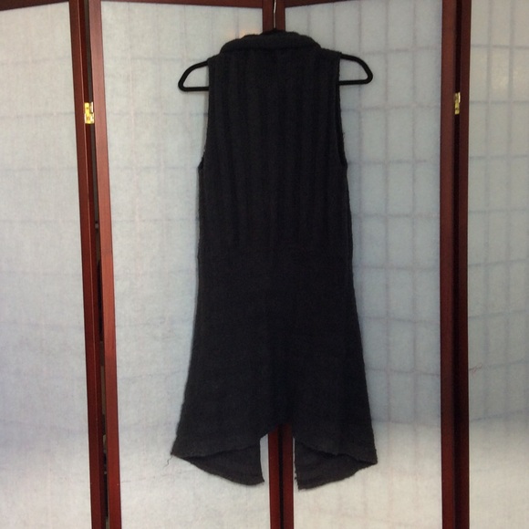 Vintage Cecil Dark gray wool knit knee-length sweater duster open vest. Size M. - Picture 2 of 4