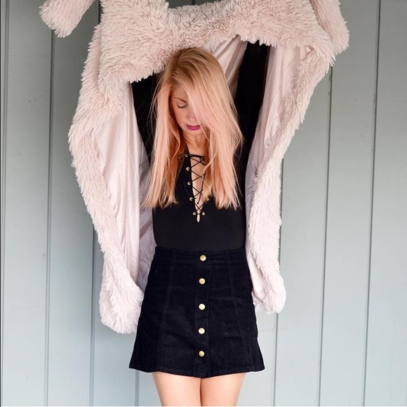 NWT Corduroy black snap front mini skirt